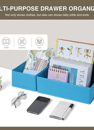 DIMJ Drawer Organizers - Set of 4 Fabric Closet Organizers and Storage, Drawer Dividers for Baby Clothes, Socks, Belt, Tie (Blue)