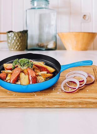 Bruntmor 12'' Blue Pre-seasoned Cast Iron Frying Pan, 12 Inch Oven Safe Skillet, Grill Pan Set, Nonstick Cookware And Bakeware For Casserole Dish