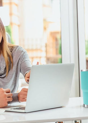Toopify 30 oz Stainless Steel Insulated Tumbler Travel Mug with Straw Slider Lid, Cleaning Brush, Double Wall Vacuum (30 Mint)