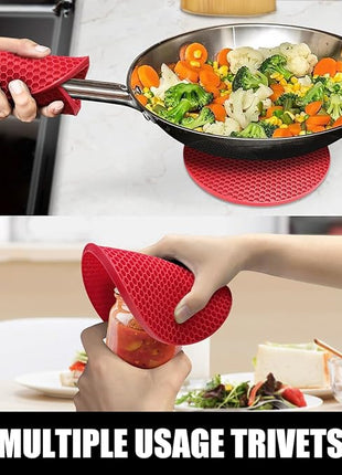 Rorecay 6pcs Oven Mitts and Pot Holders Sets for Kitchen, Extra Long Silicone Oven Gloves Heat Resistant 500 Degrees Non-Slip Potholders Hot Pads for Baking Cooking, Quilted Liner, Red