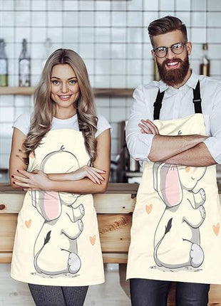 EKOBLA Elephant Aprons Kind Pretty Smiling Elephant Butterfly Trunk Cartoon Hand Drawn Waterproof Resistant Chef Cooking Kitchen BBQ Adjustable Aprons for Women Men 27x31 Inch
