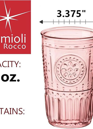 Bormioli Rocco Romantic Set Of 4 Cooler Glasses, 16 Oz. Colored Crystal Glass, Cotton Candy Pink, Made In Italy.