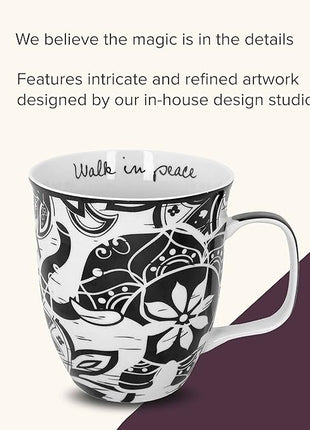 Karma Ceramic Black and White Boho Mug, 1 Count (Pack of 1), Elephant , 16 oz