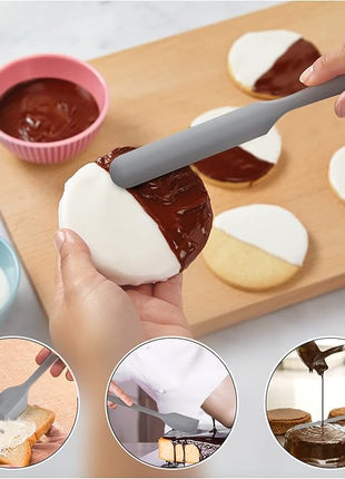 HOTEC 600℉ Heat Resistant BPA-Free Silicone Rubber Spatula Set,Kitchen Cooking Spatulas, Baking, Mixing for Non Stick Cookware, Dishwasher Safe, Set of 5 Grey