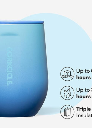 Corkcicle Classic Stemless Wine Tumbler - Keeps Drinks Cold for 6 Hours - Triple-Insulated Stainless Steel - Non-Slip Bottom - Summer Drinkware Gift - Keeps Drinks Ice Cold - 12 oz - Boom Box Blue