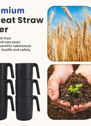 Homienly Wheat Straw Coffee Mugs 6 PCS, Alternative to Plastic Mugs with Handles, Unbreakable Coffee Mugs, Reusable Camping Mug Drinking Cups Set, Microwave and Dishwasher Safe Cups for Kitchen(Black)