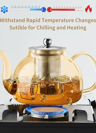 40OZ (1200ML) Glass Teapot with Infuser Stovetop Safe, Clear Glass Tea Pot Kettle, Borosilicate Tea Pot with Infusers Filter for Loose Tea, Tea Kettle Dishwasher Safe (Champagne)