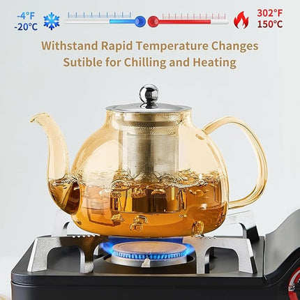40OZ (1200ML) Glass Teapot with Infuser Stovetop Safe, Clear Glass Tea Pot Kettle, Borosilicate Tea Pot with Infusers Filter for Loose Tea, Tea Kettle Dishwasher Safe (Champagne)