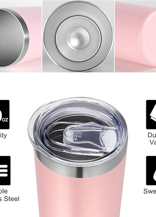 VEGOND Stainless Steel Tumblers Bulk 6 Pack, 20 oz Vacuum Insulated Skinny Tumblers with Lid and Straw, Double Wall Coffee Mug, Travel Water Cup, Light Pink