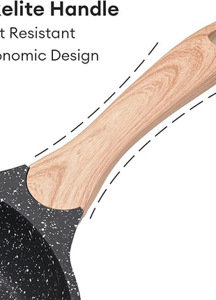 JEETEE Nonstick Frying Pans Set, Nonstick Omelette Skillet Set 3 Pcs, 8" 9.5" 11" Granite Non-Stick Frying pan with Bakelite Handle, Compatible with All Stovetops (Gas, Electric & Induction), Grey