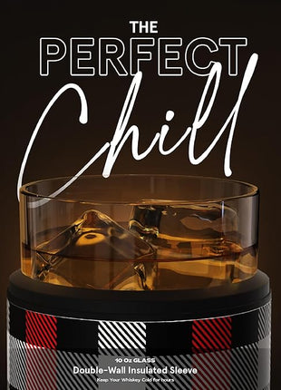 asobu Whiskey Sleeve Glass – Insulated Bourbon Tumbler with Premium Rocks Glass, BPA-Free, Double-Wall Stainless Steel, Keeps Drinks Cold Longer, 10.5oz