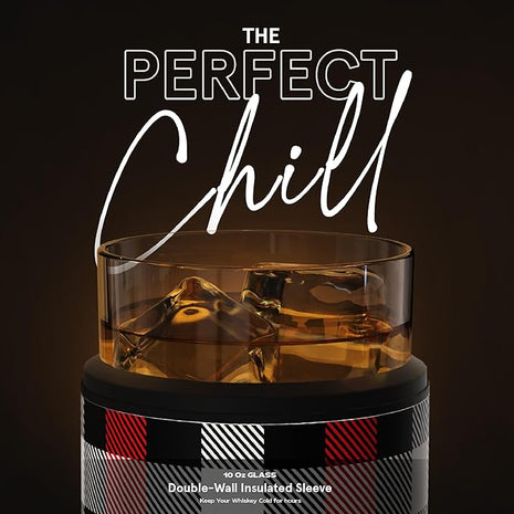 asobu Whiskey Sleeve Glass – Insulated Bourbon Tumbler with Premium Rocks Glass, BPA-Free, Double-Wall Stainless Steel, Keeps Drinks Cold Longer, 10.5oz