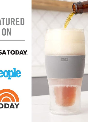 Host Freeze Beer Glasses, 16 ounce Freezer Gel Chiller Double Wall Plastic Frozen Pint Glass, Set of 4, Black and Grey