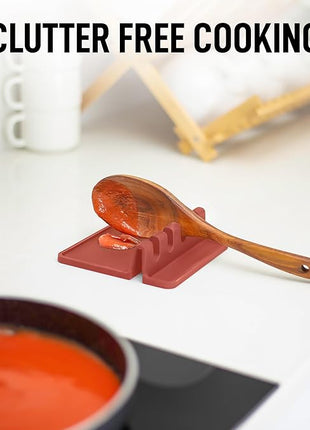Zulay Kitchen Silicone Utensil Rest with Drip Pad for Multiple Utensils - BPA-Free, Heat-Resistant Spoon Rest & Spoon Holder for Stove Top - Kitchen Utensil Holder for Ladles & Tongs - Canyon Rose