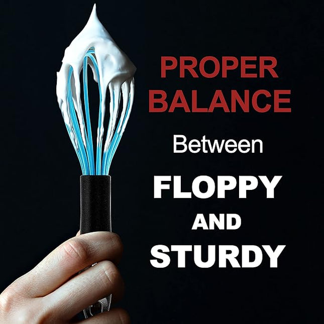 Anaeat Silicone Kitchen Whisk Set of 4, Perfect for Non-Stick Cookware, Milk and Egg Beater Blender for Whisking, Cooking, Baking, Beating - 11'' Flat Whisk and 8.5''+10.5''+12'' Balloon Whisks (Blue)