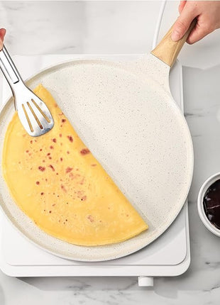 SENSARTE Nonstick Crepe Pan with Spreader, 12-Inch Natural Ceramic Coating Dosa Pan Pancake Flat Skillet Tawa Griddle with Stay-Cool Handle, Induction Compatible (White)