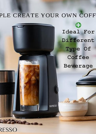 Mixpresso Personal Single Serve Coffee Maker & 14oz Travel Mug, Drip Small Coffee Maker & Tumbler, Auto Shut Off & Reusable Filter, Compatible with Coffee Grounds