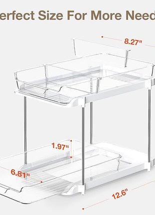 Delamu 2-Tier Multi-Purpose Bathroom Under Sink Organizers and Storage, Stackable Kitchen Pantry Organization, Pull Out Medicine Cabinet Organizer with Movable Dividers, Pure White, 1 Pack