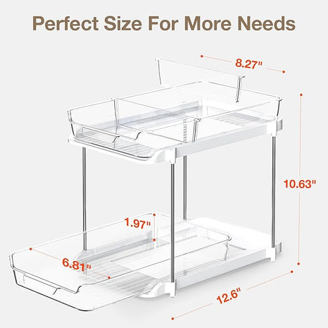 Delamu 2-Tier Multi-Purpose Bathroom Under Sink Organizers and Storage, Stackable Kitchen Pantry Organization, Pull Out Medicine Cabinet Organizer with Movable Dividers, Pure White, 1 Pack