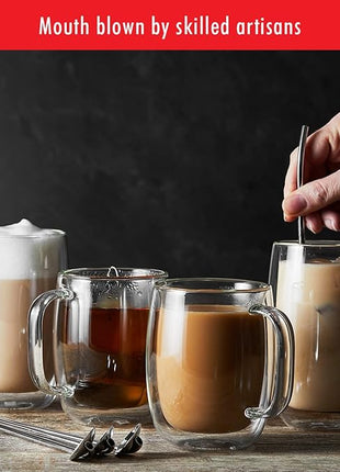 ZWILLING Sorrento Plus 4-pc Double Wall Glass Coffee Mugs, Insulated Coffee Mug, Clear