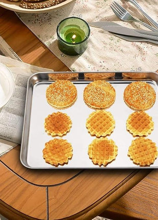 Baking Sheets 2 Pieces, Bastwe Cookie Sheets Set Stainless Steel Baking Pans Toaster Oven Tray Pans, Rectangle Size 12 × 10 × 1 inch, Rustproof & Healthy & Easy Clean & Dishwasher Safe