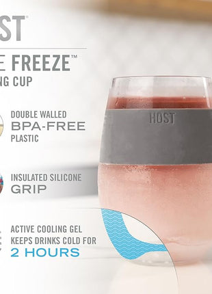 HOST Wine Freeze Cooling Cup, Plastic Double Wall Insulated Freezable Drink Chilling Tumbler with Freezing Gel | Wine Glasses for Red and White Wine, Set of 1, 8.5 oz, Coral