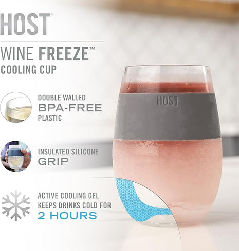 Host Cooling Cup Set of 1 Plastic Double Wall Insulated Freezable Drink Chilling Tumbler with Freezing Gel, Wine Glasses for Red and White Wine, 8.5 oz, Translucent Magenta