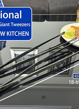 JETKONG 2 Pcs 18 Inch (45cm) Stainless Steel Grill Tongs Heavy Duty Giant Tweezer Tongs, Extra Large Tweezers Tools for Cooking, Grilling, BBQ and Turning Food (Black)