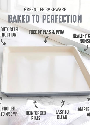 GreenLife Bakeware 18” x 13” Half Cookie Sheet Baking Pan, Non-Toxic PFAS-Free Healthy Ceramic Nonstick, Oven Safe to 450°F, Easy Release, Even Heating, Easy Clean, Gray
