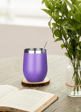 MEZMUT 12oz Insulated Wine Tumbler with Lid Double Wall Vacuum Stainless Steel Wine Glass Coffee Mug Insulated Tumbler Cup for Champaign, Cocktail, Beer (Purple, 1 Pack)