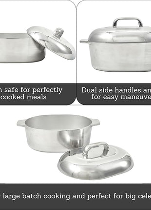 IMUSA 13in Cajun Cast Aluminum Oval Roaster with Lid, Durable Baking and Roasting Pan for Chicken, Meats, and Traditional Cooking