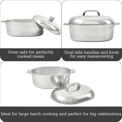 IMUSA 13in Cajun Cast Aluminum Oval Roaster with Lid, Durable Baking and Roasting Pan for Chicken, Meats, and Traditional Cooking