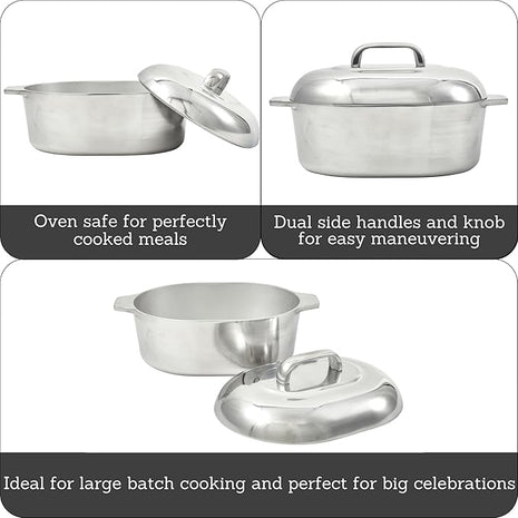 IMUSA 13in Cajun Cast Aluminum Oval Roaster with Lid, Durable Baking and Roasting Pan for Chicken, Meats, and Traditional Cooking