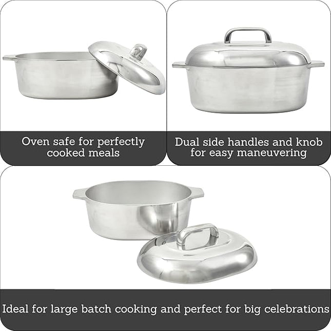 IMUSA 13in Cajun Cast Aluminum Oval Roaster with Lid, Durable Baking and Roasting Pan for Chicken, Meats, and Traditional Cooking