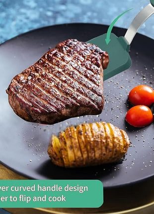 2Pcs Silicone Spatula Turner,Wide Pancake Spatulas utensils set for cooking,Heat Resistant Non-Stick Kitchen Use s for Flipping Pancakes, Omelettes, Fish,Dishwasher Safe.(Green)