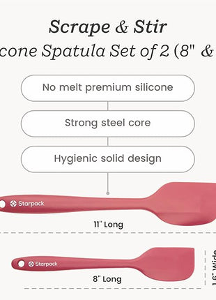Starpack 'Scrape & Stir' Silicone Spatula Set (2 Pcs) - Heat Resistant Spatulas Set 600°F - Food Grade Kitchen Spatulas - LFGB Grade Nonstick Baking and Cooking Rubber Spatula Set