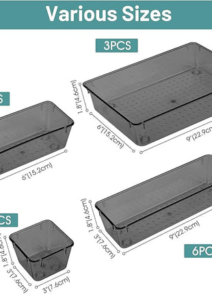 WOWBOX 25 PCS Plastic Drawer Organizer Set, Desk Drawer Divider Organizers and Storage Bins for Makeup, Jewelry, Gadgets for Kitchen, Bedroom, Bathroom, Office, Black