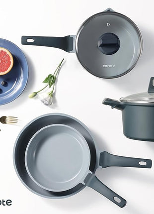 CAROTE 14 Pcs Ceramic Cookware Set, Pots and Pans Set Non Stick with Ceramic Coating, Induction Kitchen Sets