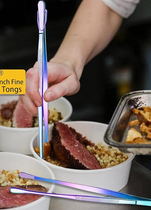 JETKONG 2 Pcs 12-Inch Culinary Tweezers Food Tweezers Kitchen Tweezer Tongs for Cooking (Rainbow)
