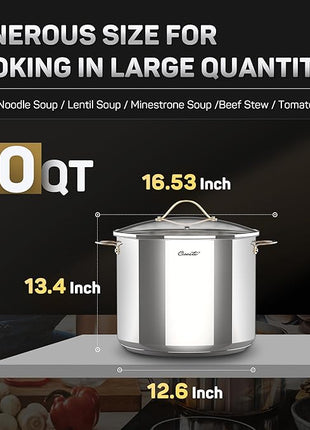 Stock Pot 20 Quart, 3 Ply Stainless Steel Stock Pot with Lid, 20 Quart Soup Pot with Copper Handle, Healthy Stockpots, Induction, Oven, Gas and Dishwasher Safe