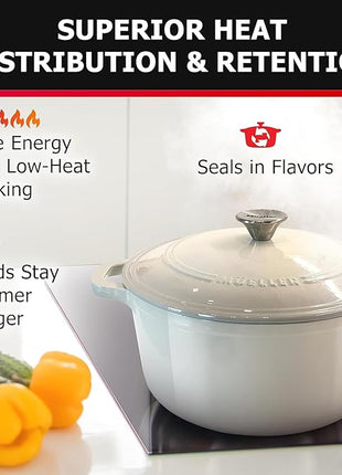 MUELLER HOME 4.5 QT Enameled Cast Iron Dutch Oven, Heavy-Duty Casserole Dish and Braiser Pan with Lid and Stainless Knob, Oven-Safe up to 500° F & Across All Cooktops, Oyster White