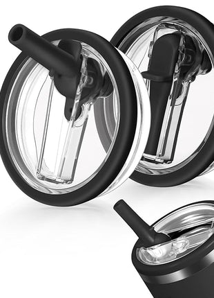 40oz Flip Straw Leak Proof Lid for Stanley H2.0 Quencher Protour Tumbler, 2 Pack Spill Proof Lid Replacement Straw Cover Top for 40 OZ Stanley Cup Accessories (Black, Black)