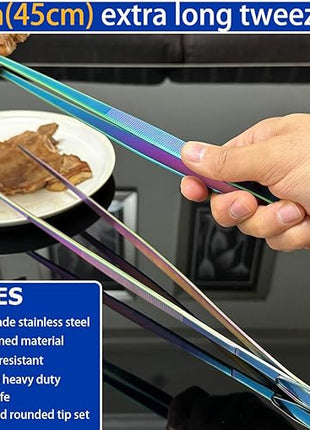 JETKONG 2 Pcs 18 Inch (45cm) Stainless Steel Grill Tongs Heavy Duty Giant Tweezer Tongs, Extra Large Tweezers Tools for Cooking, Grilling, BBQ and Turning Food (Rainbow)