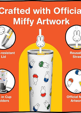 Dragon Glassware | Miffy 24 oz Vacuum Insulated Tumbler with Lid and Straw - Tumbler Cup with 2 Straws - Stainless Steel Tumbler with Straw Topper for Water, Iced Tea - Iconic