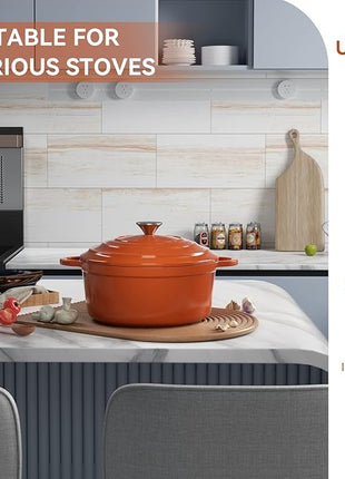 Miereirl 4.5 Quart Enameled Dutch Oven Pot with Lid, Cast Iron Dutch Oven with Dual Handles for Bread Baking, Cooking, Non-stick Enamel Coated Cookware (Orange)