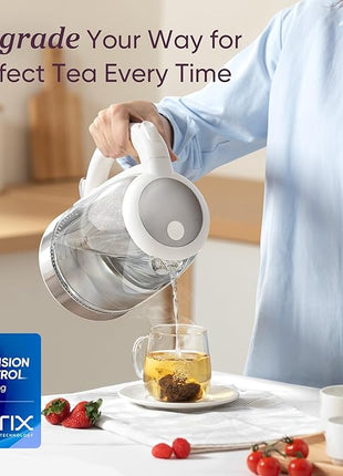 Cosori Electric Kettle, No Plastic Filter & Spout, Tea Kettle & Hot Water Boiler For Coffee & Tea, Water Heater & Teapot, Automatic Shut Off, Borosilicate glass, White, 1.7L/1500W