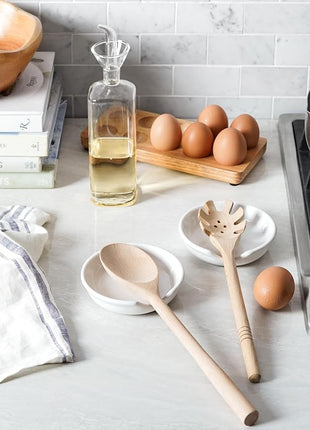 LE TAUCI Ceramic Spoon Rest, 4.8 Inch Spoon Rest for Stove Top, Spoon Holder for Kitchen Counter, Coffee Spoon rest, Utensil Rest for Cooking, True White