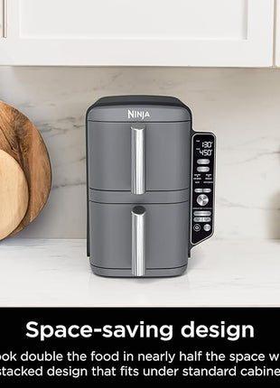 Ninja Air Fryer, 10QT DoubleStack XL 2-Basket, Compact Design, Cooks 5lb Whole Chicken, Feeds Up to 8 People, 6-in-1 Air Fryer, Roast, Bake & More, Easy to Clean, Dishwasher Safe Parts, Grey, SL401