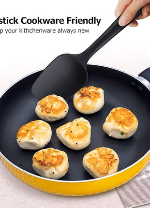 Spatulas Set of 6, Food Grade Silicone Spatulas, Heat Resistant, Seamless One Piece Design, Stainless Steel Core, Kitchen Utensils Nonstick for for Cooking, Baking and Mixing (Black)