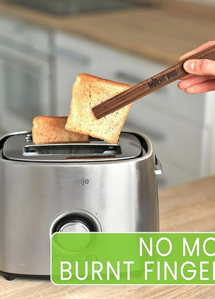 Magnetic Walnut Wooden Toaster Tongs | 8.7-Inch Kitchen Tongs for Cooking, Bread, Bacon, Bagels, and Muffins | Non-Toxic Design, A Durable Alternative to Bamboo, Perfect for Toaster, BBQ, and Grilling